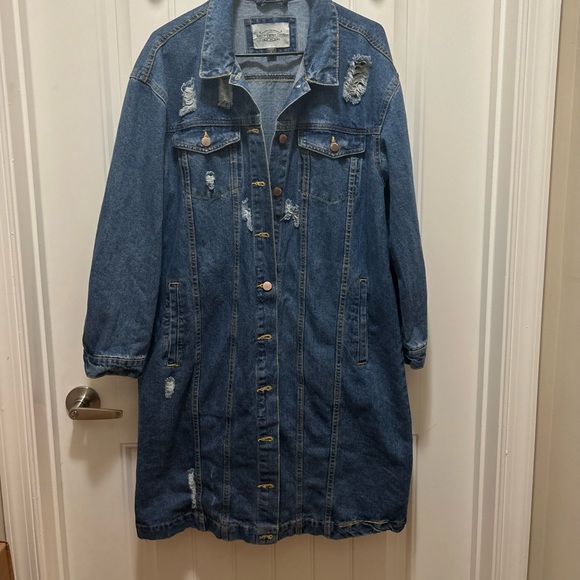 Fashion Lapel Lace-Up Distressed Denim Trench Coat